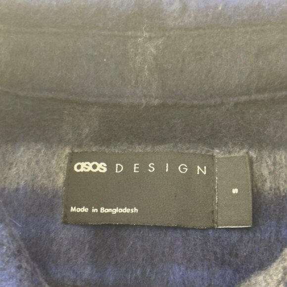 ASOS Design Mens Navy & Gray Plaid Button-Up Flannel Shirt Jackets Size Small - Picture 3 of 10